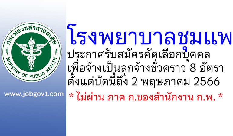 โรงพยาบาลชุมแพ รับสมัครคัดเลือกบุคคลเพื่อจ้างเป็นลูกจ้างชั่วคราว 8 อัตรา