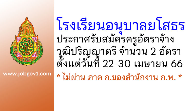 โรงเรียนอนุบาลยโสธร รับสมัครครูอัตราจ้าง จำนวน 2 อัตรา