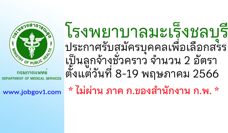 โรงพยาบาลมะเร็งชลบุรี รับสมัครบุคคลเพื่อเลือกสรรเป็นลูกจ้างชั่วคราว 2 อัตรา