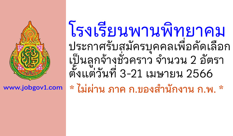 โรงเรียนพานพิทยาคม รับสมัครบุคคลเพื่อคัดเลือกเป็นลูกจ้างชั่วคราว 2 อัตรา