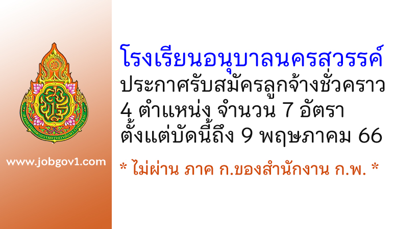 โรงเรียนอนุบาลนครสวรรค์ รับสมัครลูกจ้างชั่วคราว 4 ตำแหน่ง 7 อัตรา