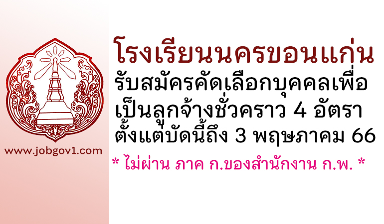 โรงเรียนนครขอนแก่น รับสมัครคัดเลือกบุคคลเพื่อเป็นลูกจ้างชั่วคราว 4 อัตรา