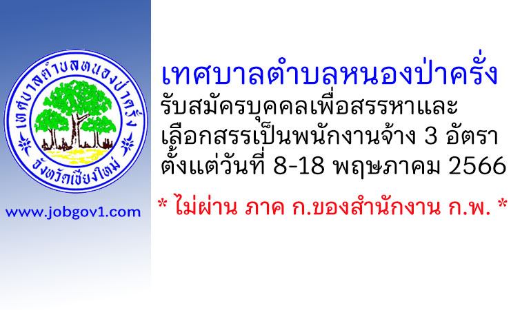 เทศบาลตำบลหนองป่าครั่ง รับสมัครบุคคลเพื่อสรรหาและเลือกสรรเป็นพนักงานจ้าง 3 อัตรา