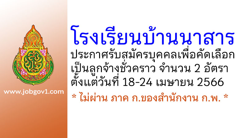 โรงเรียนบ้านนาสาร รับสมัครบุคคลเพื่อคัดเลือกเป็นลูกจ้างชั่วคราว 2 อัตรา