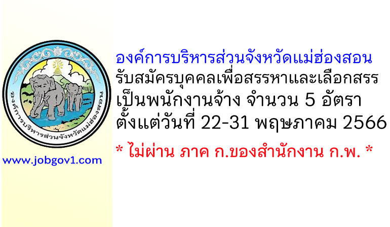 องค์การบริหารส่วนจังหวัดแม่ฮ่องสอน รับสมัครบุคคลเพื่อสรรหาและเลือกสรรเป็นพนักงานจ้าง 5 อัตรา