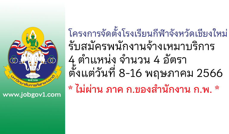 โครงการจัดตั้งโรงเรียนกีฬาจังหวัดเชียงใหม่ รับสมัครพนักงานจ้างเหมาบริการ 4 อัตรา