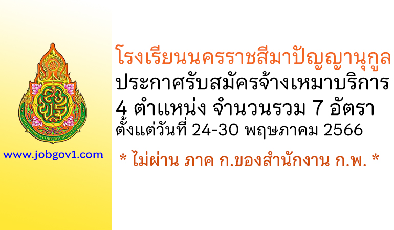 โรงเรียนนครราชสีมาปัญญานุกูล รับสมัครจ้างเหมาบริการ 4 ตำแหน่ง 7 อัตรา