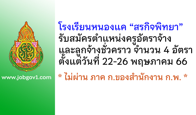 โรงเรียนหนองแค “สรกิจพิทยา” รับสมัครครูอัตราจ้าง และลูกจ้างชั่วคราว 4 อัตรา