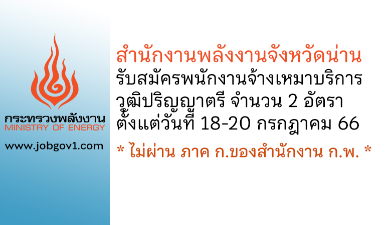 สำนักงานพลังงานจังหวัดน่าน รับสมัครพนักงานจ้างเหมาบริการ 2 อัตรา