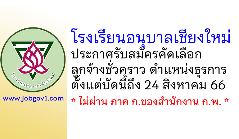 โรงเรียนอนุบาลเชียงใหม่ รับสมัครคัดเลือกลูกจ้างชั่วคราว ตำแหน่งธุรการ