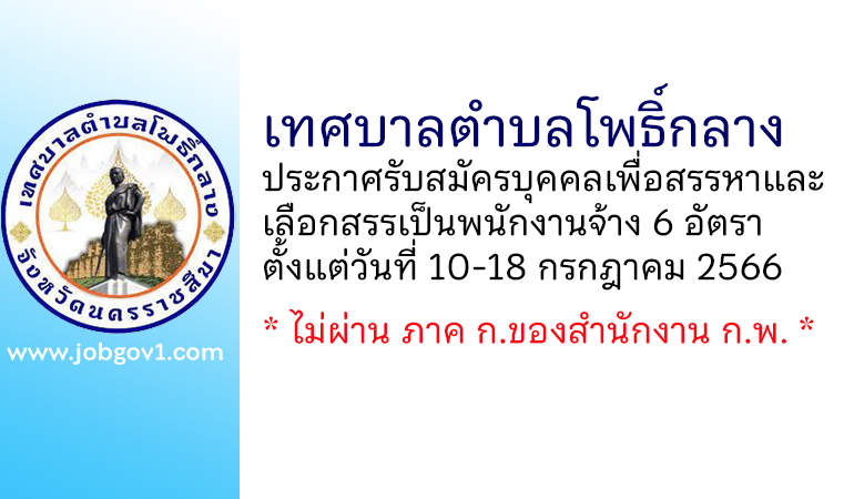 เทศบาลตำบลโพธิ์กลาง รับสมัครบุคคลเพื่อสรรหาและเลือกสรรเป็นพนักงานจ้าง 6 อัตรา