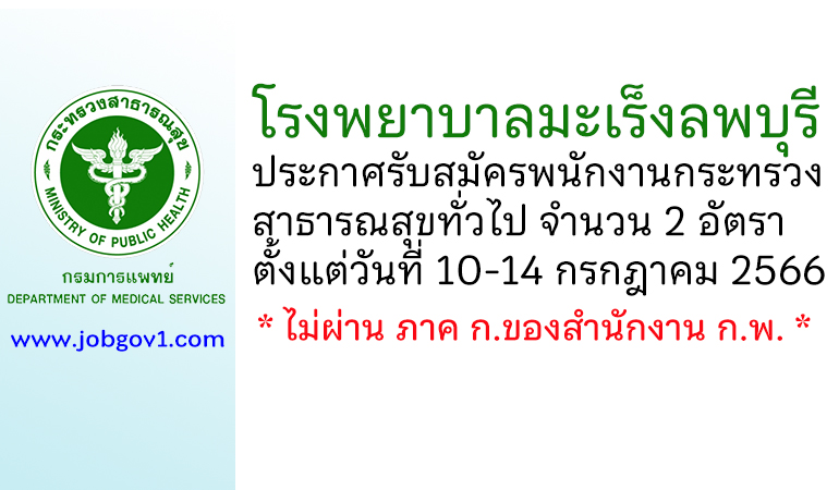 โรงพยาบาลมะเร็งลพบุรี รับสมัครพนักงานกระทรวงสาธารณสุขทั่วไป 2 อัตรา