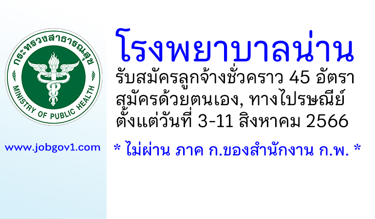 โรงพยาบาลน่าน รับสมัครลูกจ้างชั่วคราว 45 อัตรา