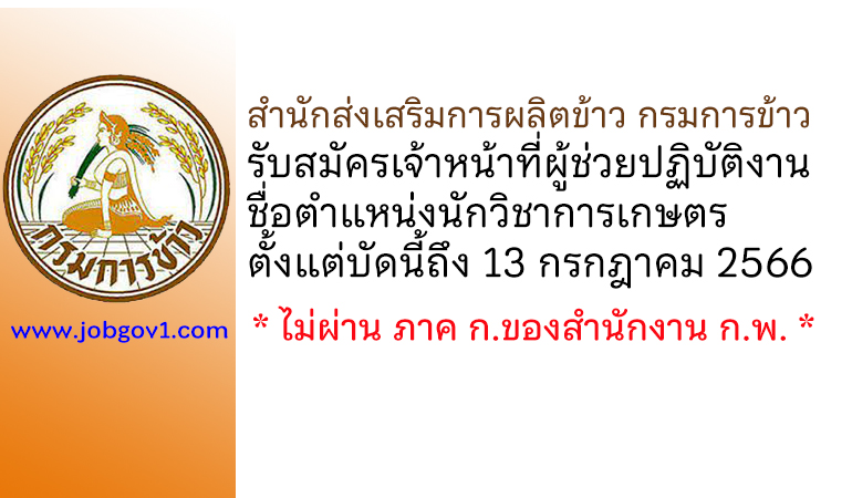 สำนักส่งเสริมการผลิตข้าว กรมการข้าว รับสมัครเจ้าหน้าที่ผู้ช่วยปฏิบัติงาน ตำแหน่งนักวิชาการเกษตร