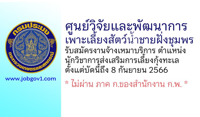 ศูนย์วิจัยและพัฒนาการเพาะเลี้ยงสัตว์น้ำชายฝั่งชุมพร รับสมัครงานจ้างเหมาบริการ ตำแหน่งนักวิชาการส่งเสริมการเลี้ยงกุ้งทะเล