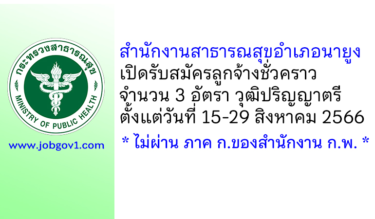 สำนักงานสาธารณสุขอำเภอนายูง รับสมัครลูกจ้างชั่วคราว 2 ตำแหน่ง 3 อัตรา