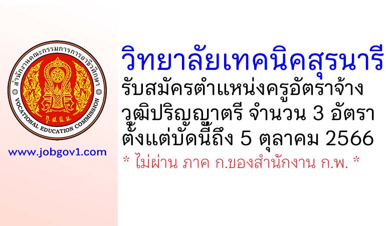 วิทยาลัยเทคนิคสุรนารี รับสมัครครูอัตราจ้าง จำนวน 3 อัตรา