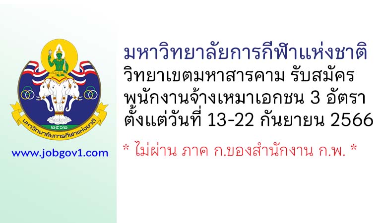 มหาวิทยาลัยการกีฬาแห่งชาติ วิทยาเขตมหาสารคาม รับสมัครพนักงานจ้างเหมาเอกชน 3 อัตรา