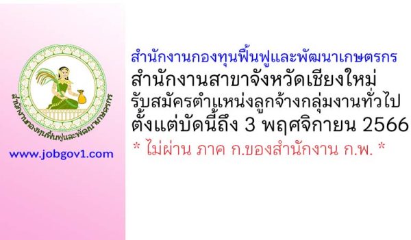 สำนักงานกองทุนฟื้นฟูและพัฒนาเกษตรกร สำนักงานสาขาจังหวัดเชียงใหม่ รับสมัครตำแหน่งลูกจ้างกลุ่มงานทั่วไป