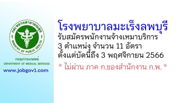 โรงพยาบาลมะเร็งลพบุรี รับสมัครพนักงานจ้างเหมาบริการ 3 ตำแหน่ง 11 อัตรา