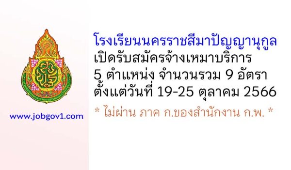 โรงเรียนนครราชสีมาปัญญานุกูล รับสมัครจ้างเหมาบริการ 5 ตำแหน่ง 9 อัตรา