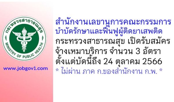 สำนักงานเลขานุการคณะกรรมการบำบัดรักษาและฟื้นฟูผู้ติดยาเสพติด กระทรวงสาธารณสุข รับสมัครจ้างเหมาบริการ 3 อัตรา