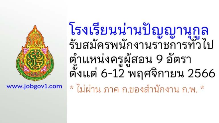 โรงเรียนน่านปัญญานุกูล รับสมัครพนักงานราชการทั่วไป ตำแหน่งครูผู้สอน 9 อัตรา