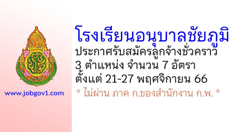 โรงเรียนอนุบาลชัยภูมิ รับสมัครลูกจ้างชั่วคราว 3 ตำแหน่ง 7 อัตรา