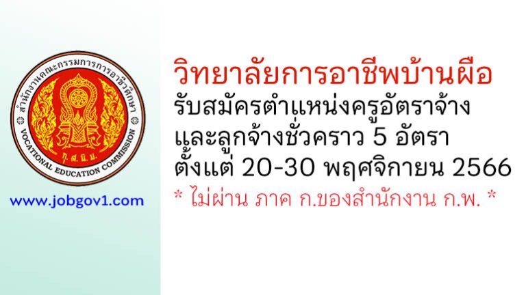 วิทยาลัยการอาชีพบ้านผือ รับสมัครครูอัตราจ้าง และลูกจ้างชั่วคราว 5 อัตรา