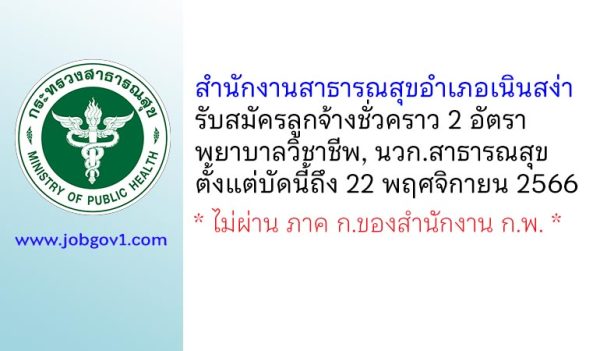 สำนักงานสาธารณสุขอำเภอเนินสง่า รับสมัครลูกจ้างชั่วคราว 2 อัตรา