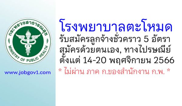 โรงพยาบาลตะโหมด รับสมัครลูกจ้างชั่วคราว 3 ตำแหน่ง 5 อัตรา