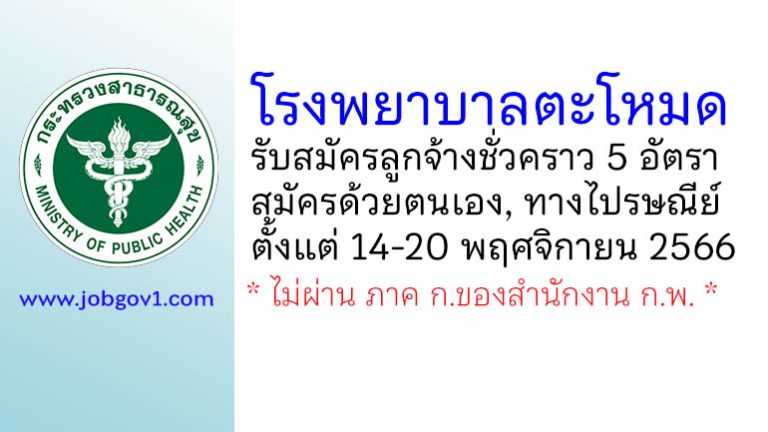 โรงพยาบาลตะโหมด รับสมัครลูกจ้างชั่วคราว 3 ตำแหน่ง 5 อัตรา