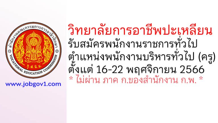 วิทยาลัยการอาชีพปะเหลียน รับสมัครพนักงานราชการทั่วไป ตำแหน่งพนักงานบริหารทั่วไป (ครู)