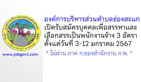 องค์การบริหารส่วนตำบลช่องสะแก รับสมัครบุคคลเพื่อสรรหาและเลือกสรรเป็นพนักงานจ้าง 3 อัตรา