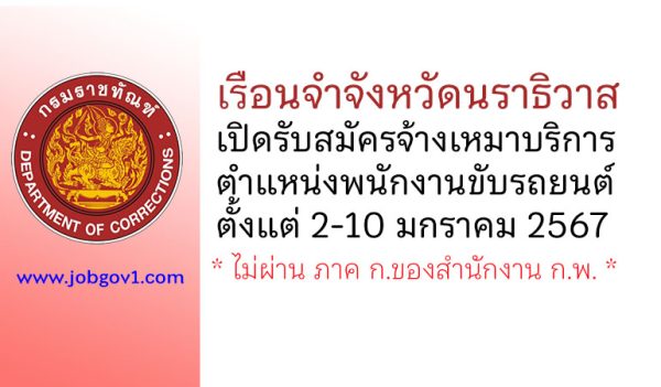 เรือนจำจังหวัดนราธิวาส รับสมัครจ้างเหมาบริการ ตำแหน่งพนักงานขับรถยนต์