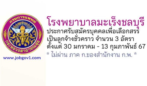 โรงพยาบาลมะเร็งชลบุรี รับสมัครบุคคลเพื่อเลือกสรรเป็นลูกจ้างชั่วคราว 3 อัตรา