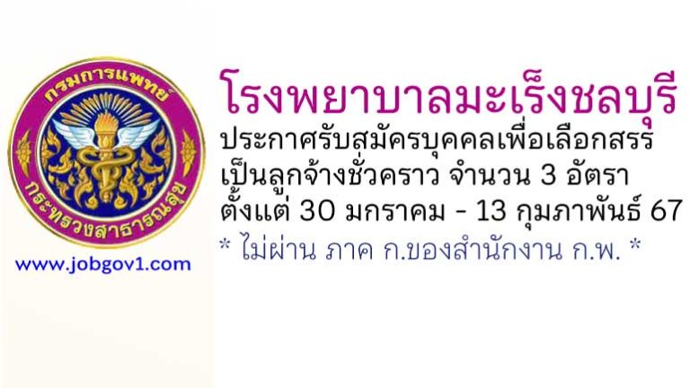 โรงพยาบาลมะเร็งชลบุรี รับสมัครบุคคลเพื่อเลือกสรรเป็นลูกจ้างชั่วคราว 3 อัตรา