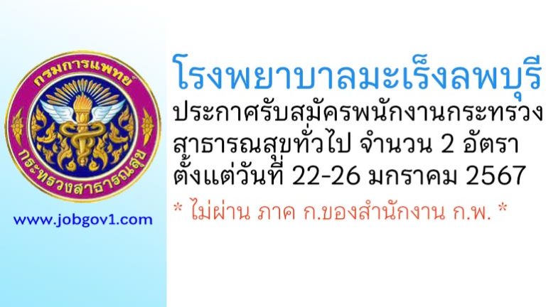 โรงพยาบาลมะเร็งลพบุรี รับสมัครพนักงานกระทรวงสาธารณสุขทั่วไป 2 อัตรา