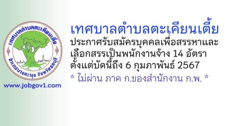 เทศบาลตำบลตะเคียนเตี้ย รับสมัครบุคคลเพื่อสรรหาและเลือกสรรเป็นพนักงานจ้าง 14 อัตรา