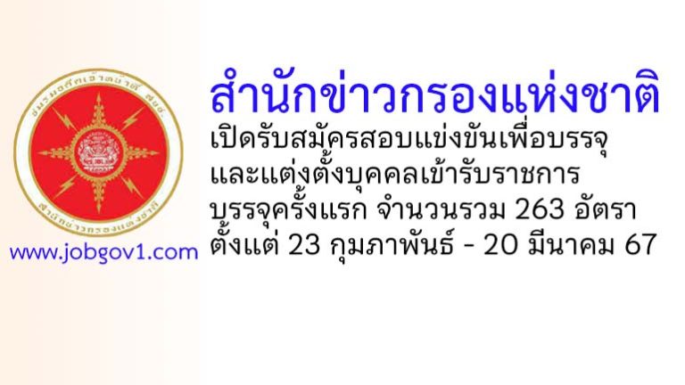 สำนักข่าวกรองแห่งชาติ รับสมัครสอบแข่งขันเพื่อบรรจุและแต่งตั้งบุคคลเข้ารับราชการ บรรจุครั้งแรก 263 อัตรา