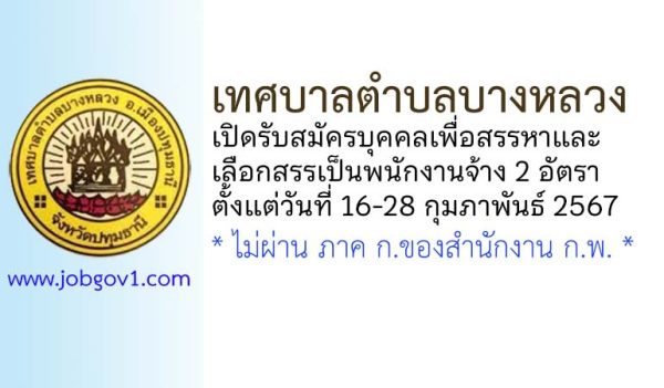 เทศบาลตำบลบางหลวง รับสมัครบุคคลเพื่อสรรหาและเลือกสรรเป็นพนักงานจ้าง 2 อัตรา