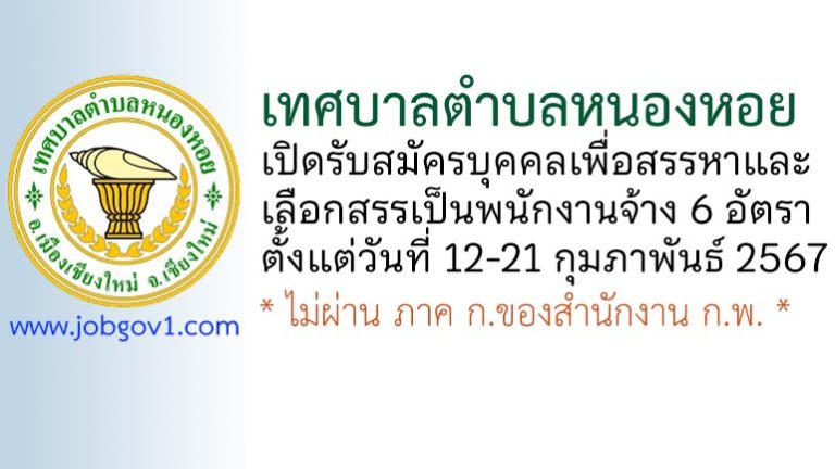 เทศบาลตำบลหนองหอย รับสมัครบุคคลเพื่อสรรหาและเลือกสรรเป็นพนักงานจ้าง 6 อัตรา