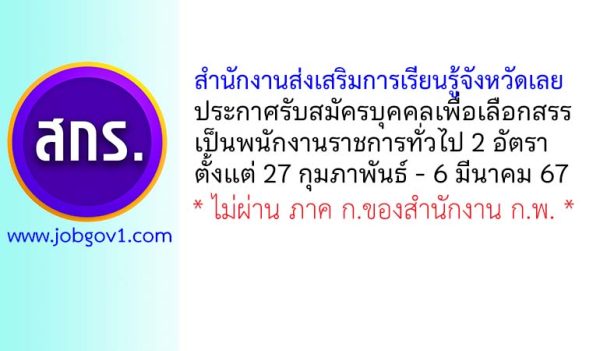 สำนักงานส่งเสริมการเรียนรู้จังหวัดเลย รับสมัครบุคคลเพื่อเลือกสรรเป็นพนักงานราชการทั่วไป 2 อัตรา