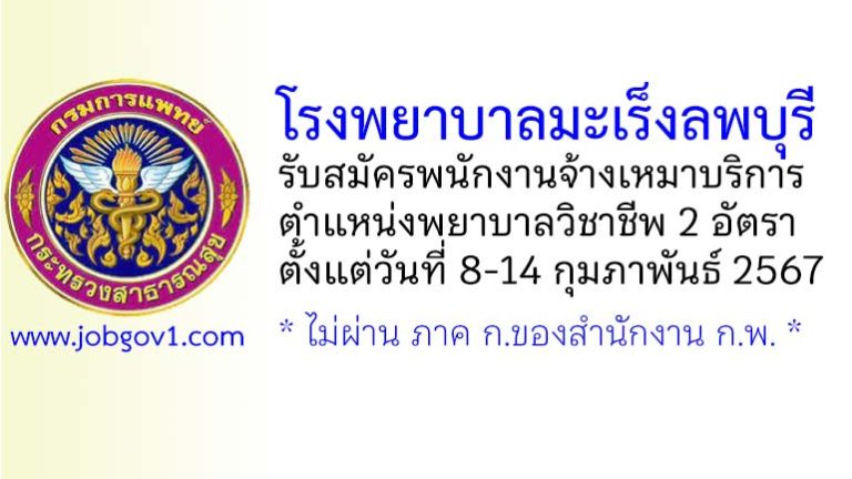 โรงพยาบาลมะเร็งลพบุรี รับสมัครพนักงานจ้างเหมาบริการ ตำแหน่งพยาบาลวิชาชีพ 2 อัตรา