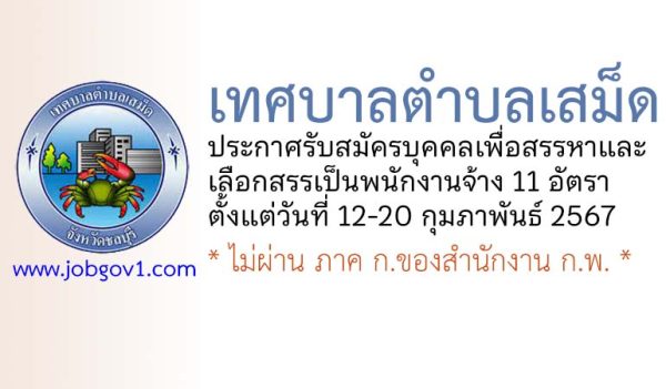 เทศบาลตำบลเสม็ด รับสมัครบุคคลเพื่อสรรหาและเลือกสรรเป็นพนักงานจ้าง 11 อัตรา