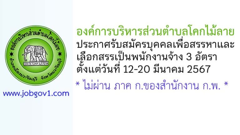 องค์การบริหารส่วนตำบลโคกไม้ลาย รับสมัครบุคคลเพื่อสรรหาและเลือกสรรเป็นพนักงานจ้าง 3 อัตรา