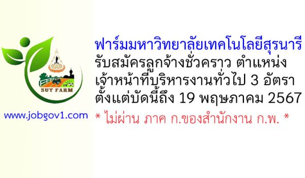 ฟาร์มมหาวิทยาลัยเทคโนโลยีสุรนารี รับสมัครลูกจ้างชั่วคราว ตำแหน่งเจ้าหน้าที่บริหารงานทั่วไป 3 อัตรา