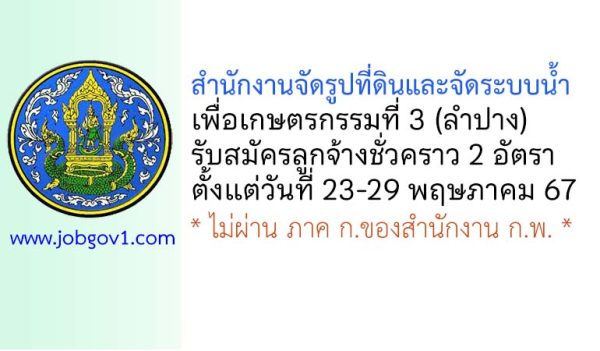 สำนักงานจัดรูปที่ดินและจัดระบบน้ำเพื่อเกษตรกรรมที่ 3 รับสมัครลูกจ้างชั่วคราว 2 อัตรา