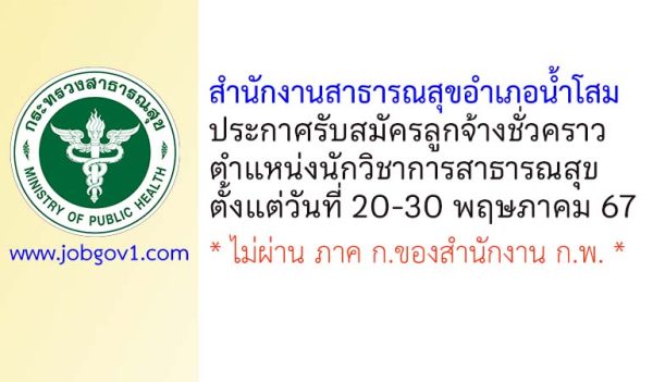 สำนักงานสาธารณสุขอำเภอน้ำโสม รับสมัครลูกจ้างชั่วคราว ตำแหน่งนักวิชาการสาธารณสุข