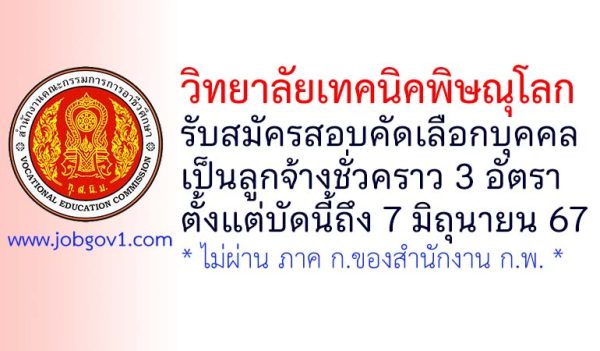 วิทยาลัยเทคนิคพิษณุโลก รับสมัครลูกจ้างชั่วคราว 3 อัตรา